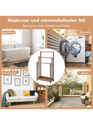 COSTWAY Handtuchständer mit 3 Handtuchstangen in Braun
