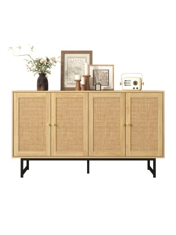 ABRIHOME Sideboard mit echtem Rattangeflecht, 4 Türen & goldene Griffe