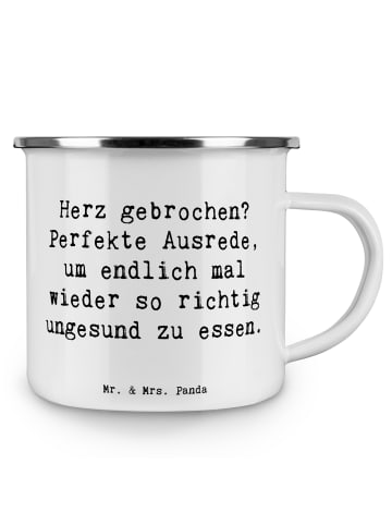 Mr. & Mrs. Panda Emaille Tasse Spruch Liebeskummer Tröster mit S... in Weiß