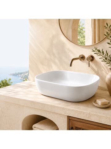 relaxdays Aufsatzwaschbecken in Weiß - (B)46 x (H)14 x (T)32 cm