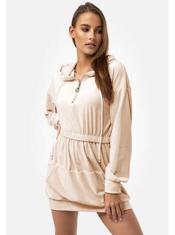 enflame Long Oversized Hoodie Dress Nicki Velours Kapuzen Pullover Kleid in Beige