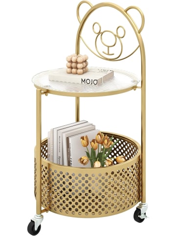 COSTWAY Beistelltisch mit Rollen & Bärenmuster 40 x 36,5 x 71 cm in Gold