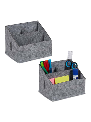 relaxdays 2 x Schreibtisch Organizer in Grau - (B)18 x (H)14 x (T)14,5 cm