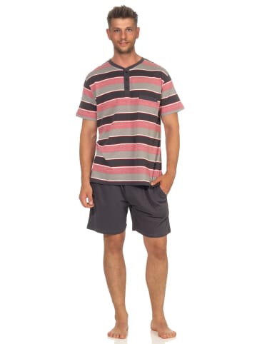 NORMANN Shorty Pyjama kurzarm Schlafanzug Streifen Knopfleiste am Hals - 53249 in rot