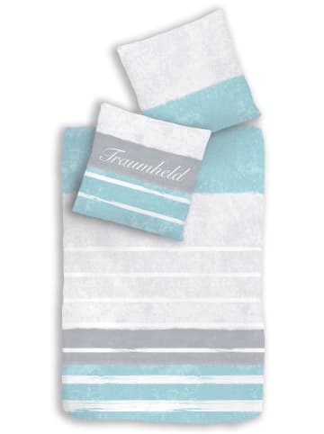 TRAUMHELDEN Bettwäsche-Set Biber/Flanell "Streifen - Traumheld" in Mint / Grau (2-teilig)