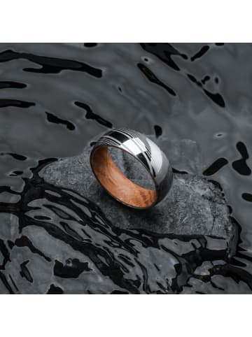 Holzkern Herren-Ring Edelstahl Sumo Eiche/Damast Weite 64 Braun