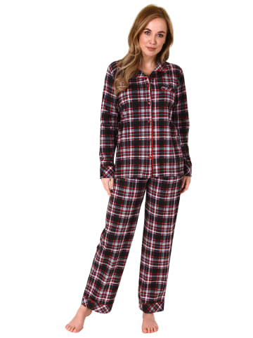 NORMANN Pyjama Karo zum durchknöpfen Single Jersey - 69317 in rot