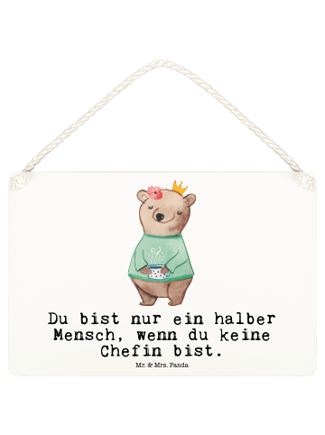 Mr. & Mrs. Panda Deko Schild Chefin Herz mit Spruch in Weiß
