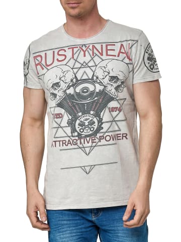 Rusty Neal Rocker T-Shirt Light Washed mit Skull-Print in Grau