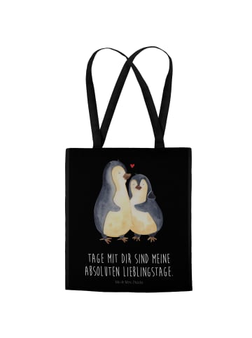 Mr. & Mrs. Panda Tragetasche Pinguin umarmen mit Spruch in Schwarz