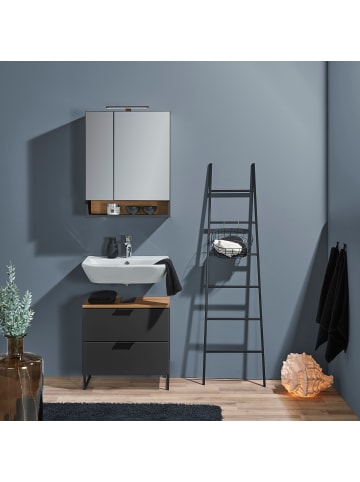 home24 home24 Waschbeckenunterschrank mit 2 Schubkästen aus Holzwerkstoff im modernen Stil in Matt Schwarz