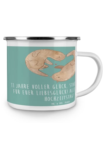 Mr. & Mrs. Panda Camping Emaille Tasse 11. Hochzeitstag Stahlhoc... in Meeresbrise