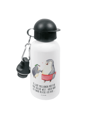 Mr. & Mrs. Panda Kindertrinkflasche Pinguin mit Kind mit Spruch in Weiß