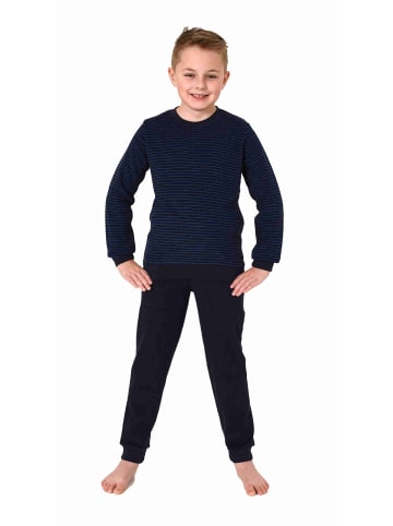 NORMANN langarm Frottee Schlafanzug Pyjama Bündchen - 77718 in blau