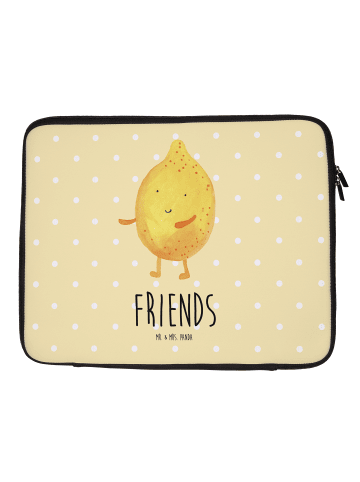 Mr. & Mrs. Panda Laptop Tasche Beste Freunde Zitrone mit Spruch in Gelb Pastell