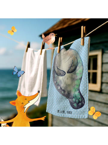 Mr. & Mrs. Panda Gästehandtuch Seekuh Happy ohne Spruch in Blau Pastell