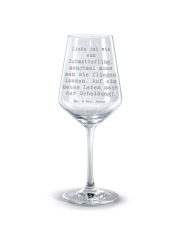 Mr. & Mrs. Panda Glas Rotwein Spruch Scheidung Neuanfang mit Spruch in Transparent