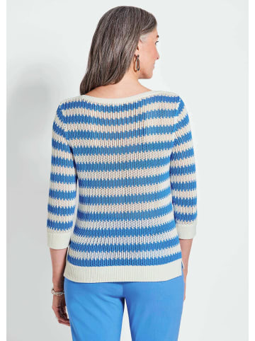 GOLDNER Pullover Halbarm Streifenstrick-Pullover in weiß / blau / gemustert