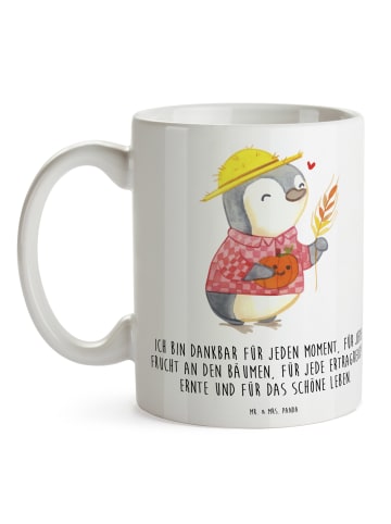 Mr. & Mrs. Panda Kaffeetasse Erntedankfest Pinguin mit Spruch in Weiß