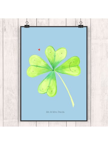 Mr. & Mrs. Panda Plakat Blume Kleeblatt ohne Spruch in Blau Pastell