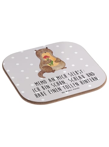 Mr. & Mrs. Panda Tassen Untersetzer Otter Blumenstrauß mit Spruch in Grau Pastell