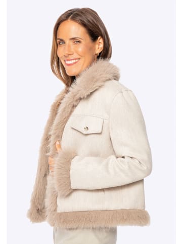 Wittchen Damenjacke aus Leinenmischung mit Kunstpelzbesatz in Beige