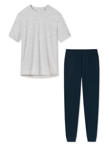 Schiesser Schlafanzug Cotton in Dunkelblau / Grau