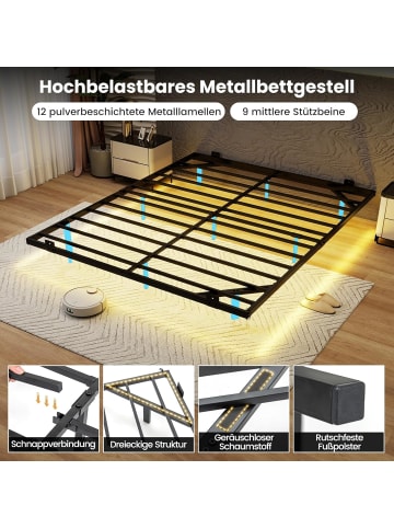 COSTWAY Bettgestell Metall mit LED 200 x 160 cm in Schwarz