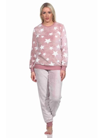NORMANN langarm Schlafanzug Bündchen Sterne Coralfleece - 76761 in rosa
