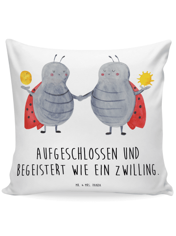 Mr. & Mrs. Panda 40x40 Kissen Sternzeichen Zwilling mit Spruch in Weiß