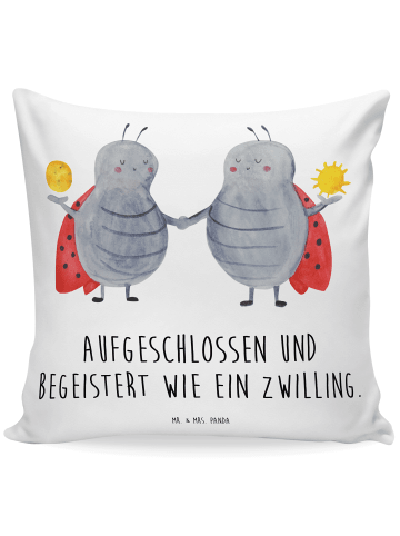 Mr. & Mrs. Panda Kissen Sternzeichen Zwilling mit Spruch in Weiß