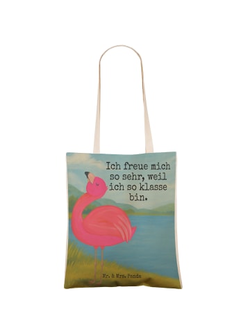 Mr. & Mrs. Panda Umhängetasche Flamingo Stolz Design mit Spruch in Weiß