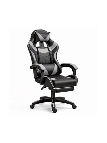 Wisam® Gaming Stuhl Drehbar Fußstütze Schwarz Grau