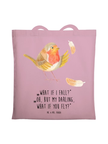 Mr. & Mrs. Panda Strandtasche Rotkehlchen Federn mit Spruch in Rosa Pastell