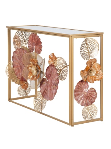 Mauro Ferretti Goldene Metallkonsole mit Blumen- und Blätterdekor, 114 x 41,5 x 80 cm