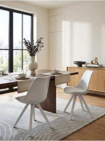 KADIMA DESIGN Esszimmerstühle 2er-Set | Kunstleder, Weiße Beine, Filzgleiter in Weiß
