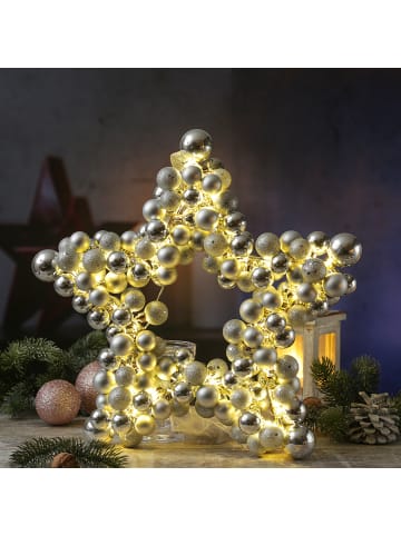 MARELIDA LED Weihnachtsstern Leuchtstern mit Christbaumkugeln D: 40cm Timer in silber