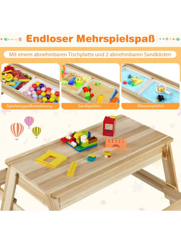 COSTWAY 2 in 1 Kindersitzgruppe mit Sandkästen in Hellbraun
