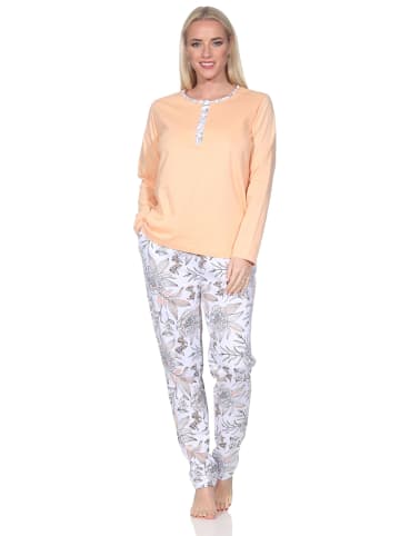 NORMANN Pyjama Schlafanzug langarm Hose floralem print in apricot