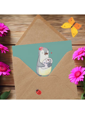 Mr. & Mrs. Panda Einladungskarte Hebamme Superheld mit Spruch in Meeresbrise