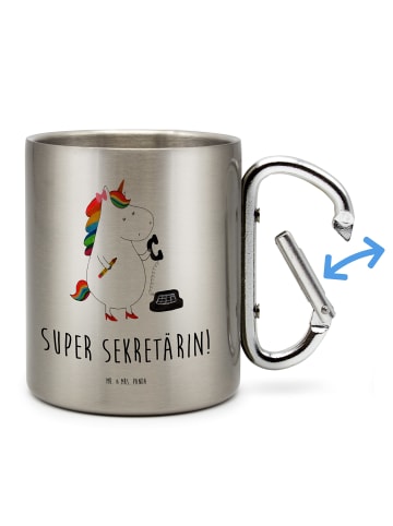 Mr. & Mrs. Panda Kaffeetasse Einhorn Sekretärin mit Spruch in Silber
