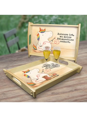 Mr. & Mrs. Panda Holztablett Einhorn Näherin Design mit Spruch in Weiß
