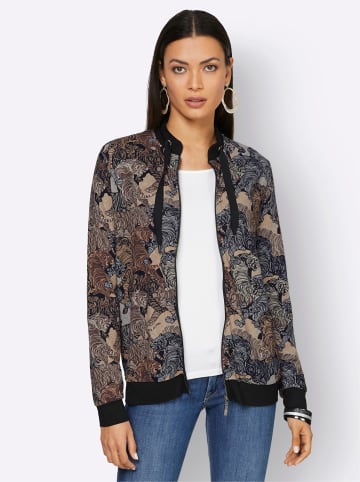 creation L Shirtjacke in schwarz-sand-bedruckt