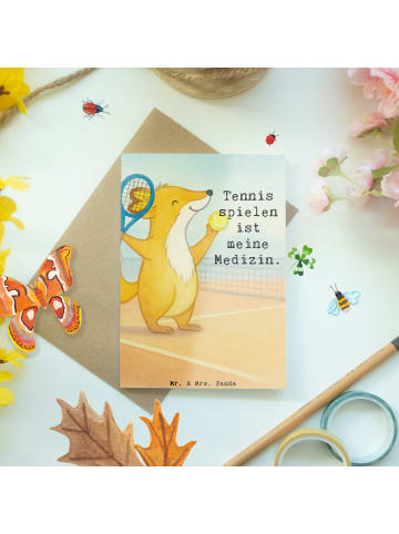 Mr. & Mrs. Panda babykarte Fuchs Tennis spielen Design mit Spruch in Weiß