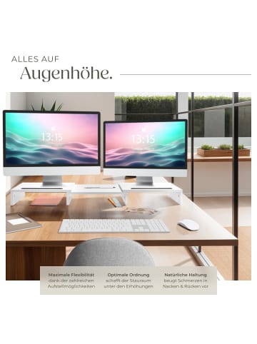 tectake Monitorständer Bozen 79 - 115 x 27 x 10,5 cm, weiß