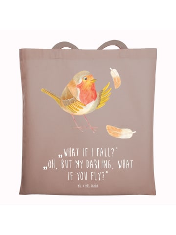 Mr. & Mrs. Panda Tote Bag Rotkehlchen Federn mit Spruch in Braun Pastell