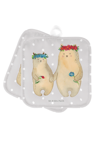 Mr. & Mrs. Panda Topflappen Bären mit Blumenkranz ohne Spruch in Grau Pastell