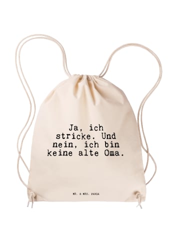 Mr. & Mrs. Panda Stoffbeutel Ja, ich stricke. Und... mit Spruch in Creme