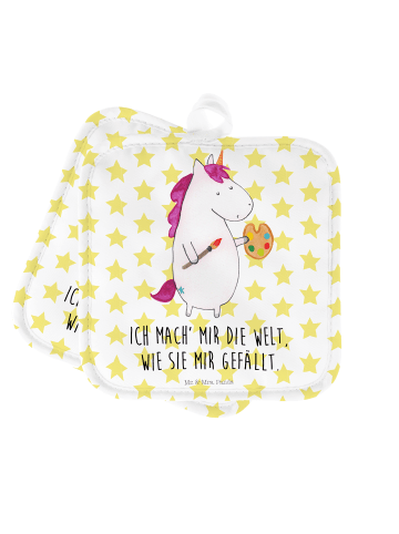 Mr. & Mrs. Panda Topflappen Einhorn Künstler mit Spruch in Weiß