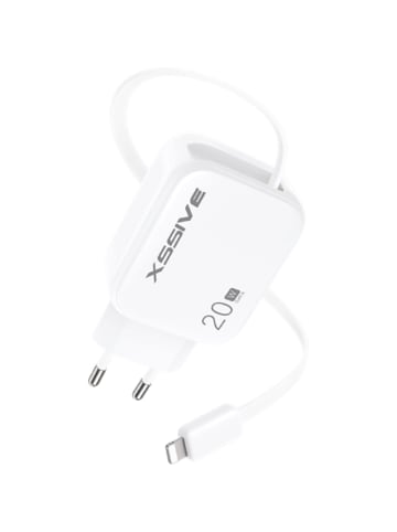 COFI 1453 Xssive 20W PD GAN-Schnellladegerät mit einziehbarem 8-Pin-Kabel in Weiß